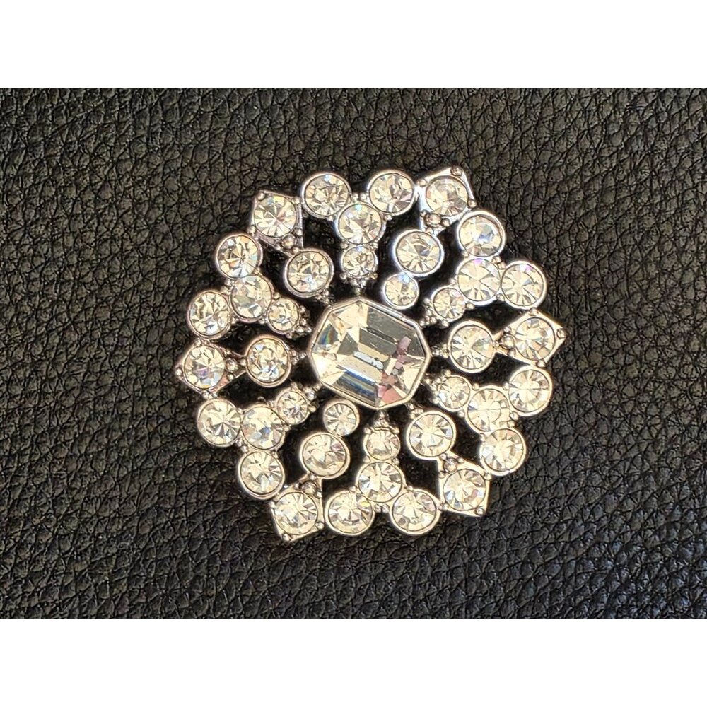 Vintage Signed Monet Rhinestone Snowflake Flower Brooch Pin Silver-Tone